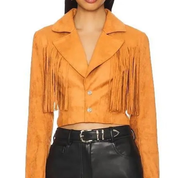 Revolve More To Come Kiara Suede Fringe Jacket in Camel size Small $108 - Picture 4 of 15